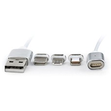 USB кабель Cablexpert CC-USB2-AMLM31-1M Apple iPhone SE 2022, iPhone 14 Pro Max, iPhone 14 Plus, iPhone 14 Pro, iPhone 14, iPhone 13 Pro, iPhone 13 Mini, iPhone 13, iPhone 13 Pro Max, iPhone 12 Mini, Lightning, MicroUSB, Type-C, 1.0 м., Срібний