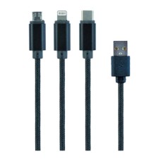 USB кабель Cablexpert CC-USB2-AM31-1M Apple iPhone SE 2022, iPhone 14 Pro Max, iPhone 14 Plus, iPhone 14 Pro, iPhone 14, iPhone 13 Pro, iPhone 13 Mini, iPhone 13, iPhone 13 Pro Max, iPhone 12 Mini, Lightning, MicroUSB, Type-C, 1.0 м., Чорний