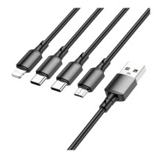 USB кабель Borofone BX72 Apple iPhone SE 2022, iPhone 14 Pro Max, iPhone 14 Plus, iPhone 14 Pro, iPhone 14, iPhone 13 Pro, iPhone 13 Mini, iPhone 13, iPhone 13 Pro Max, iPhone 12 Mini, Type-C, MicroUSB, Lightning, 1.0 м., Чорний