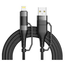 USB кабель Borofone BU28 Apple iPhone SE 2022, iPhone 14 Pro Max, iPhone 14 Plus, iPhone 14 Pro, iPhone 14, iPhone 13 Pro, iPhone 13 Mini, iPhone 13, iPhone 13 Pro Max, iPhone 12 Mini, Lightning, MicroUSB, Type-C, 1.2 м., Чорний