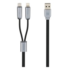 USB кабель Remax RC-025t Binary 2 в 1 Apple iPhone SE 2022, iPhone 14 Pro Max, iPhone 14 Plus, iPhone 14 Pro, iPhone 14, iPhone 13 Pro, iPhone 13 Mini, iPhone 13, iPhone 13 Pro Max, iPhone 12 Mini, MicroUSB, Lightning, Original, 1.0 м., Чорний