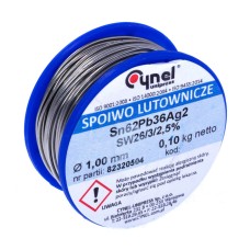 Дротяний припій зі сріблом Sn62Pb36Ag2 1мм 100г (Sn62Pb36Ag2-1.0, 0.1), 100 гр.