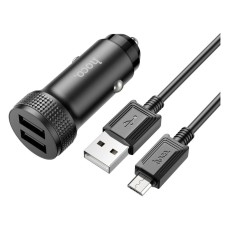 Автомобільний зарядний пристрій Hoco Z49 Level, MicroUSB, і кабель 2.4 A, Чорний