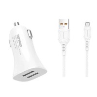 Автомобільний зарядний пристрій Denmen DZ06V, MicroUSB, і кабель 3.1 A, Білий