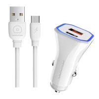 Автомобільний зарядний пристрій WUW T54, MicroUSB, і кабель Білий