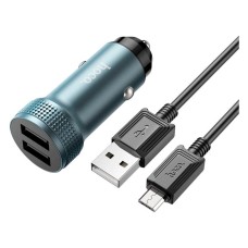 Автомобільний зарядний пристрій Hoco Z49 Level, MicroUSB, і кабель Сірий