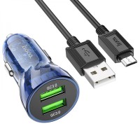 Автомобильное зарядное устройство Hoco Z47, С кабелем, MicroUSB, Синий