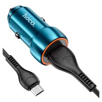 Автомобильное зарядное устройство Hoco Z46, С кабелем, MicroUSB, Синий