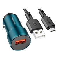 Автомобільний зарядний пристрій Borofone BZ19A, MicroUSB, і кабель Синій