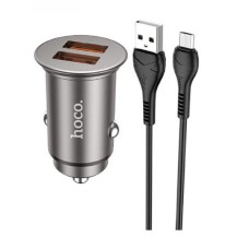 Автомобільний зарядний пристрій Hoco NZ1, MicroUSB, і кабель Сірий