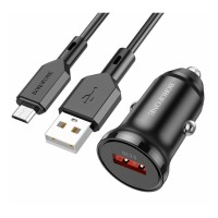 Автомобільний зарядний пристрій Borofone BZ18, MicroUSB, З кабелем, Чорний