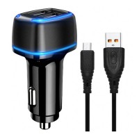 Автомобільний зарядний пристрій SkyDolphin SZ18V, MicroUSB, З кабелем, 3.4 A, Чорний