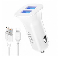 Автомобільний зарядний пристрій XO TZ10, MicroUSB, З кабелем, 2.4 A, Білий
