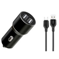 Автомобільний зарядний пристрій XO TZ09, MicroUSB, З кабелем, 2.4 A, Чорний