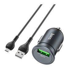 Автомобільний зарядний пристрій Hoco Z43 QC3.0, MicroUSB, і кабель Сірий