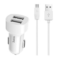 Автомобильное зарядное устройство Hoco Z2A, С кабелем, MicroUSB, 2.4 A, Белый