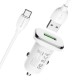 Автомобільний зарядний пристрій Borofone BZ12A QC3.0, MicroUSB, і кабель Білий