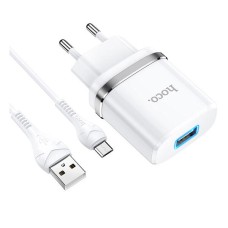 Мережевий зарядний пристрій Hoco N1, MicroUSB, і кабелем, Білий