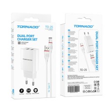 Мережевий зарядний пристрій TORNADO TD-25, Type-C, і кабелем, Білий