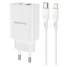 Мережевий зарядний пристрій Borofone BA56A PD+QC3.0 Apple iPhone SE 2022, iPhone 14 Pro Max, iPhone 14 Plus, iPhone 14 Pro, iPhone 14, iPhone 13 Pro, iPhone 13 Mini, iPhone 13, iPhone 13 Pro Max, iPhone 12 Mini, iPhone 12 Pro Max, Lightning, і кабелем, Бі