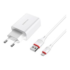 Мережевий зарядний пристрій Borofone BA21A QC3.0, MicroUSB, і кабелем, 3.0 A, Білий