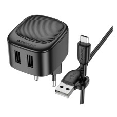 Мережевий зарядний пристрій Borofone BAS21A Special, MicroUSB, і кабелем, Чорний