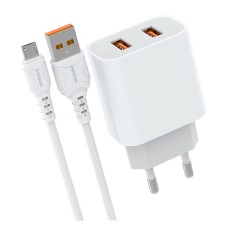 Мережевий зарядний пристрій Denmen DC05V, MicroUSB, і кабелем, 2.4 A, Білий