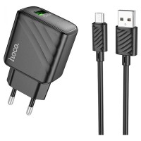 Мережевий зарядний пристрій Hoco CS21A, MicroUSB, з кабелем, Чорний
