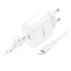 Мережевий зарядний пристрій Borofone BA81A Power Apple iPhone SE 2022, iPhone 14 Pro Max, iPhone 14 Plus, iPhone 14 Pro, iPhone 14, iPhone 13 Pro, iPhone 13 Mini, iPhone 13, iPhone 13 Pro Max, iPhone 12 Mini, iPhone 12 Pro Max, Lightning, і кабелем, Білий