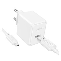 Мережевий зарядний пристрій Hoco CS11A, MicroUSB, з кабелем, Білий