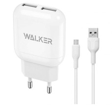 Мережевий зарядний пристрій Walker WH-33, MicroUSB, і кабелем, 2.4 A, Білий