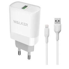 Мережевий зарядний пристрій Walker WH-35 Apple iPhone SE 2022, iPhone 14 Pro Max, iPhone 14 Plus, iPhone 14 Pro, iPhone 14, iPhone 13 Pro, iPhone 13 Mini, iPhone 13, iPhone 13 Pro Max, iPhone 12 Mini, iPhone 12 Pro Max, Lightning, і кабелем, 3.0 A, Білий