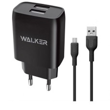 Мережевий зарядний пристрій Walker WH-31, MicroUSB, і кабелем, 2.1 A, Чорний