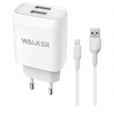 Мережевий зарядний пристрій Walker WH-31 Apple iPhone SE 2022, iPhone 14 Pro Max, iPhone 14 Plus, iPhone 14 Pro, iPhone 14, iPhone 13 Pro, iPhone 13 Mini, iPhone 13, iPhone 13 Pro Max, iPhone 12 Mini, iPhone 12 Pro Max, Lightning, і кабелем, 2.1 A, Білий