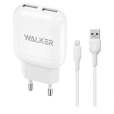 Мережевий зарядний пристрій Walker WH-33 Apple iPhone SE 2022, iPhone 14 Pro Max, iPhone 14 Plus, iPhone 14 Pro, iPhone 14, iPhone 13 Pro, iPhone 13 Mini, iPhone 13, iPhone 13 Pro Max, iPhone 12 Mini, iPhone 12 Pro Max, Lightning, і кабелем, 2.4 A, Білий