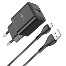 Мережевий зарядний пристрій Hoco N26, MicroUSB, і кабелем, Чорний