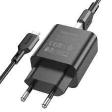 Мережевий зарядний пристрій Borofone BA72A, MicroUSB, і кабелем, Чорний