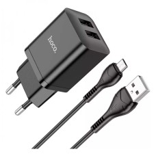 Мережевий зарядний пристрій Hoco N25 Maker, MicroUSB, і кабелем, Чорний