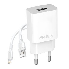 Мережевий зарядний пристрій Walker WH-26 Apple iPhone SE 2022, iPhone 14 Pro Max, iPhone 14 Plus, iPhone 14 Pro, iPhone 14, iPhone 13 Pro, iPhone 13 Mini, iPhone 13, iPhone 13 Pro Max, iPhone 12 Mini, iPhone 12 Pro Max, Lightning, і кабелем, 2.1 A, Білий