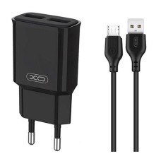 Мережевий зарядний пристрій XO L92C, MicroUSB, і кабелем, 2.4 A, Чорний