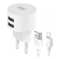 Мережевий зарядний пристрій XO L62, MicroUSB, з кабелем, Білий
