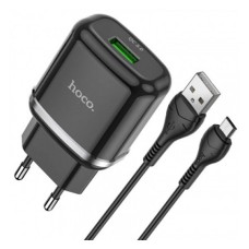 Мережевий зарядний пристрій Hoco N3 QC3.0, MicroUSB, і кабелем, 3.0 A, Чорний