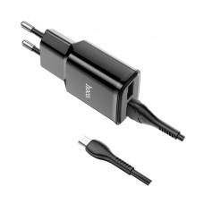 Мережевий зарядний пристрій Hoco C88A, MicroUSB, і кабелем, 2.4 A, Чорний