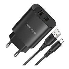 Мережевий зарядний пристрій Borofone BN2, MicroUSB, і кабелем, 2.1 A, Чорний