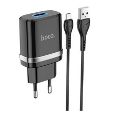 Мережевий зарядний пристрій Hoco N1, MicroUSB, і кабелем, 2.4 A, Чорний