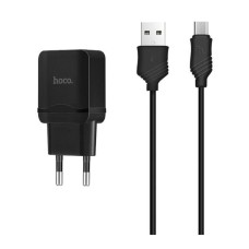 Мережевий зарядний пристрій Hoco C22A, MicroUSB, і кабелем, 2.4 A, Чорний