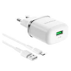 Мережевий зарядний пристрій Borofone BA36A QC3.0, MicroUSB, і кабелем, 3.0 A, Білий