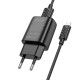 Мережевий зарядний пристрій Hoco C134A Solid, MicroUSB, з кабелем, Чорний