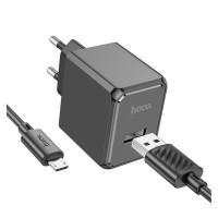 Мережевий зарядний пристрій Hoco CS11A, MicroUSB, з кабелем, Чорний
