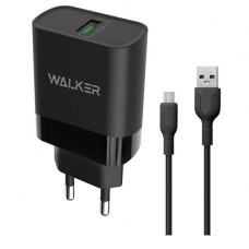 Мережевий зарядний пристрій Walker WH-35, MicroUSB, і кабелем, 3.0 A, Чорний